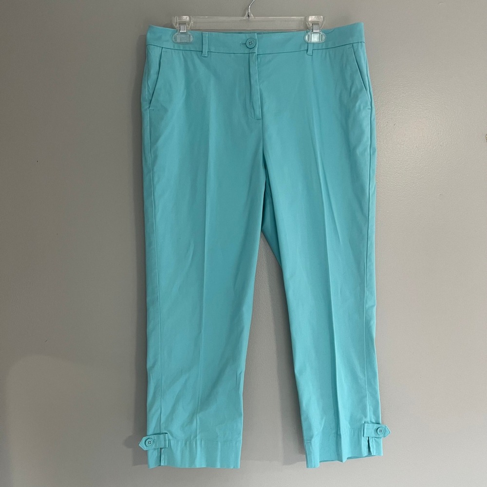 Talbots Womens 10 Turquoise Blue Cropped Chino Pants Cotton Stretch‎ Capri